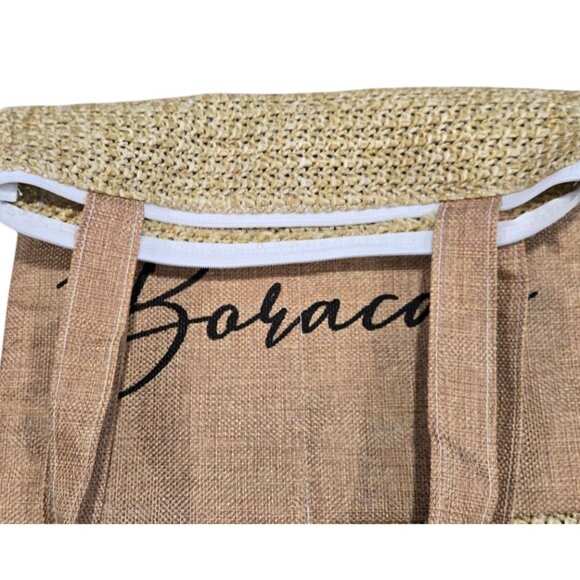Boracay Island Beach Bag Zippered Burlap Tote With Pockets - Picture 3 of 5